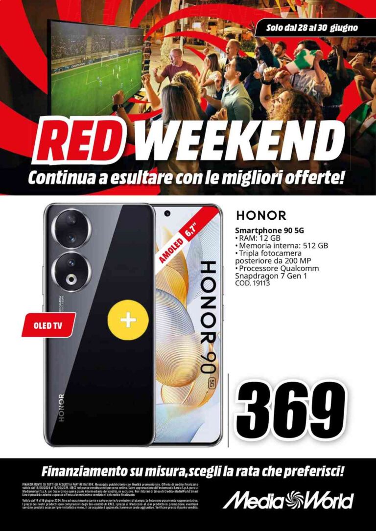 Volantino Mediaworld Red Weekend dal 28 al 30 giugno 2024